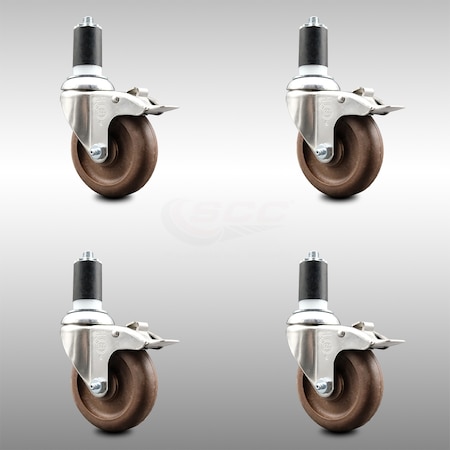 Service Caster 4 Inch 316SS High Temp Glass Filled Nylon 1-5/8 Inch Stem Caster Set Lock Brake SCC-SS316TTLEX20S414-GFNSHT-158-4